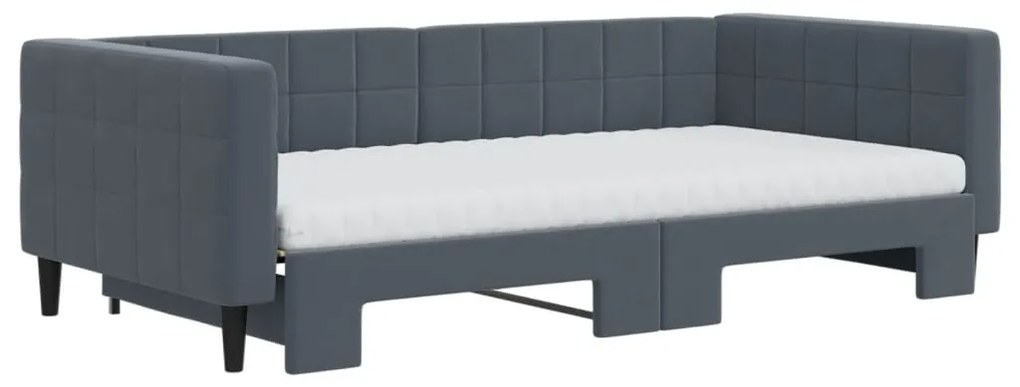 Sofá-cama c/ gavetão/colchões 100x200 cm veludo cinzento-escuro