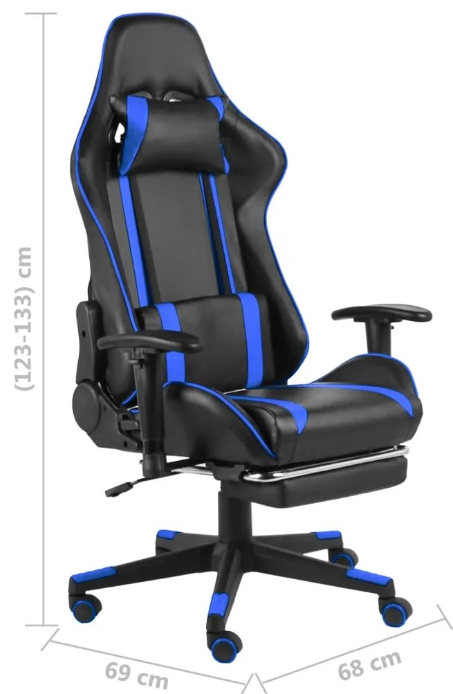 Cadeira de gaming giratória com apoio de pés PVC azul