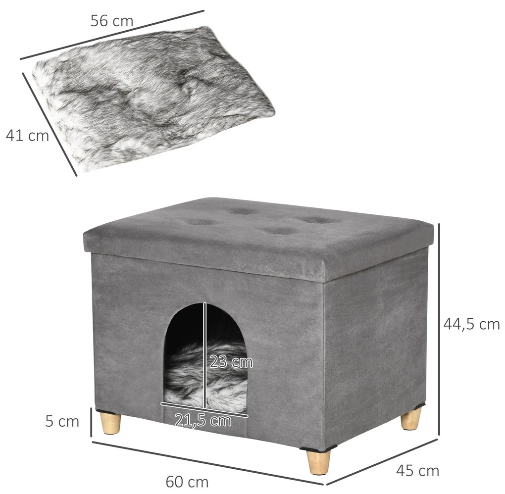 PawHut Caverna para Gatos 2 em 1 Banco para Apoio dos Pés com Tampa Re