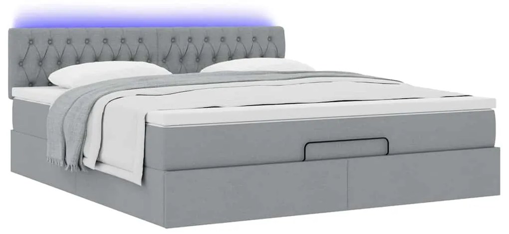 Cama otomana com colchão 160x200 cm tecido cinzento claro