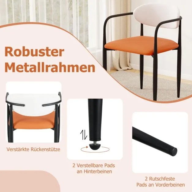 Conjunto de 2 cadeiras de sala de jantar, cozinha com assento e encosto acolchoados Branco + Laranja + Preto