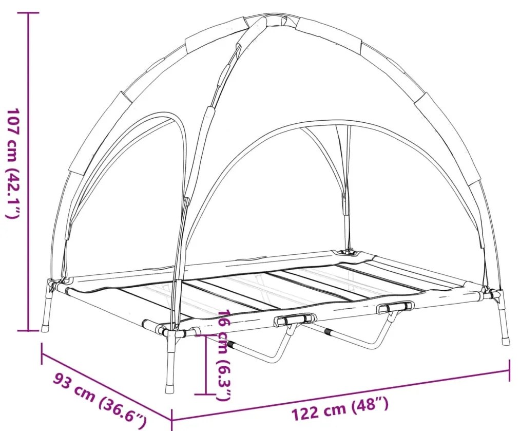 Cama para cães com toldo tecido oxford e aço antracite