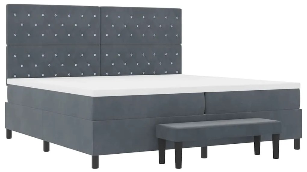 Cama Box Spring com Colchão e Banco Cinza Escuro 200x200 cm Veludo