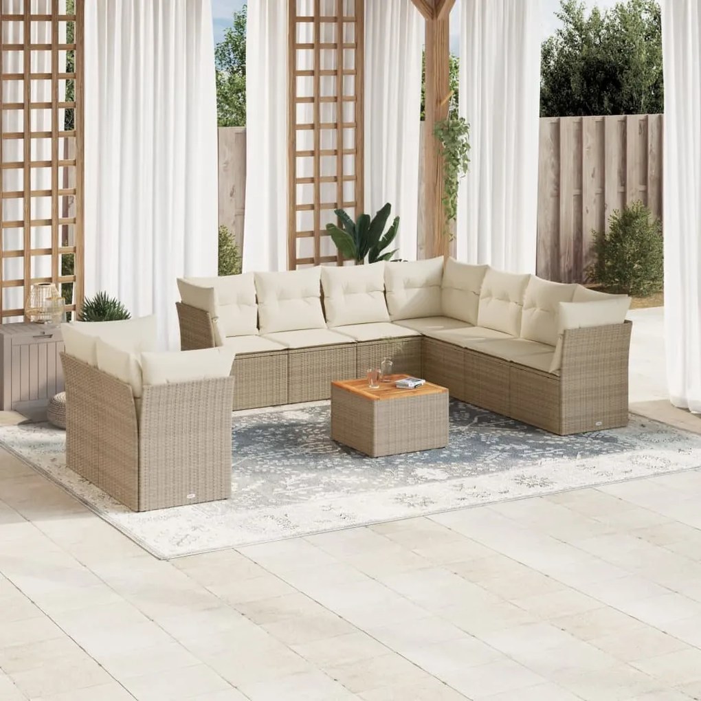 vidaXL 11 pcs conjunto sofás de jardim c/ almofadões vime PE bege