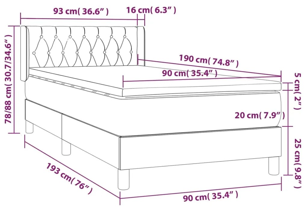 Cama com molas/colchão 90x190 cm veludo cinza-claro