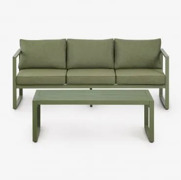 Conjunto De Jardim Com Sofá De 3 Lugares E Mesa De Centro Em Alumínio 110x55cm Lipov Verde Azeitona Intenso - Sklum