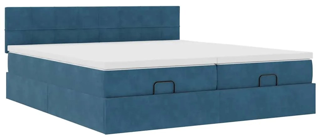 Estrutura cama otomana colchões 180x200 cm veludo azul escuro