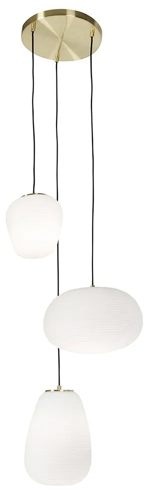 LED Candeeiro suspenso de design inteligente dourado com vidro opalino incluindo 3 WiFi A60 - Hero Design