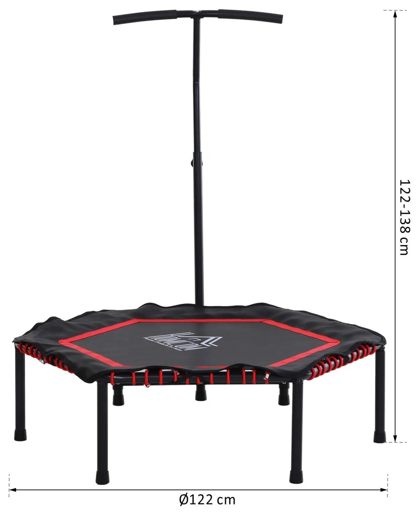 HOMCOM Trampolim de Fitness Profissional Hexagonal Φ122x 122/130/138 cm Guiador Ajustável 3 Níveis de Altura Vermelho