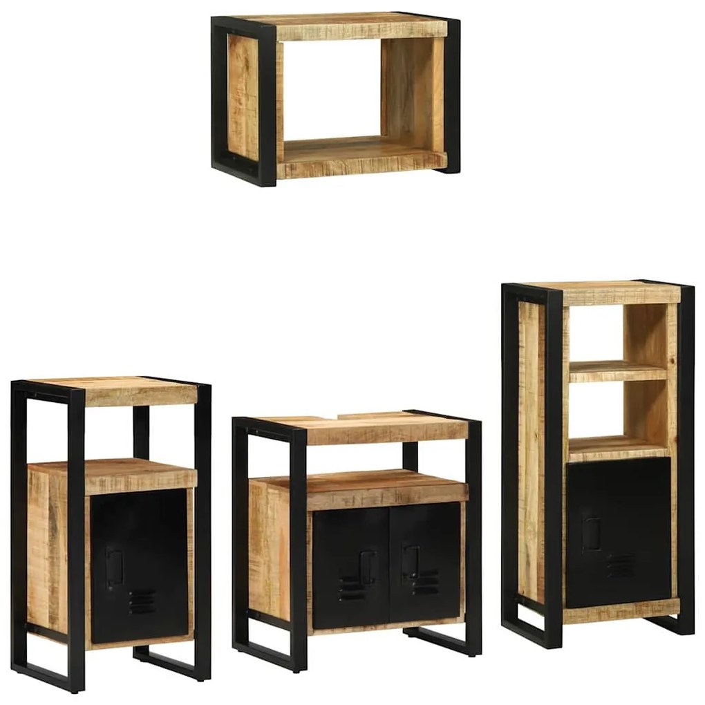 Conjunto de Móveis para Banheiro 4 pcs Madeira de manga maciça