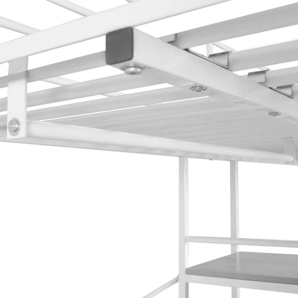Cama alta com secretária metal 90x200 cm branco e castanho