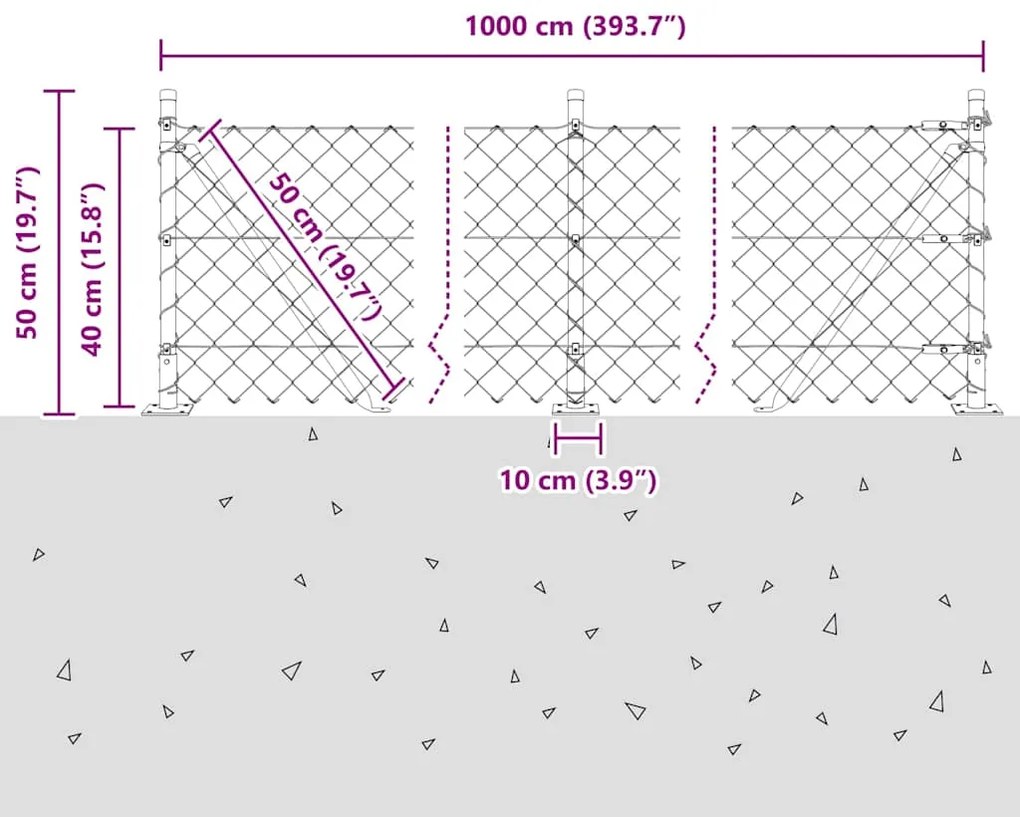 Conjunto de Postes de Cerca Prateado 10 m x 0.4 m