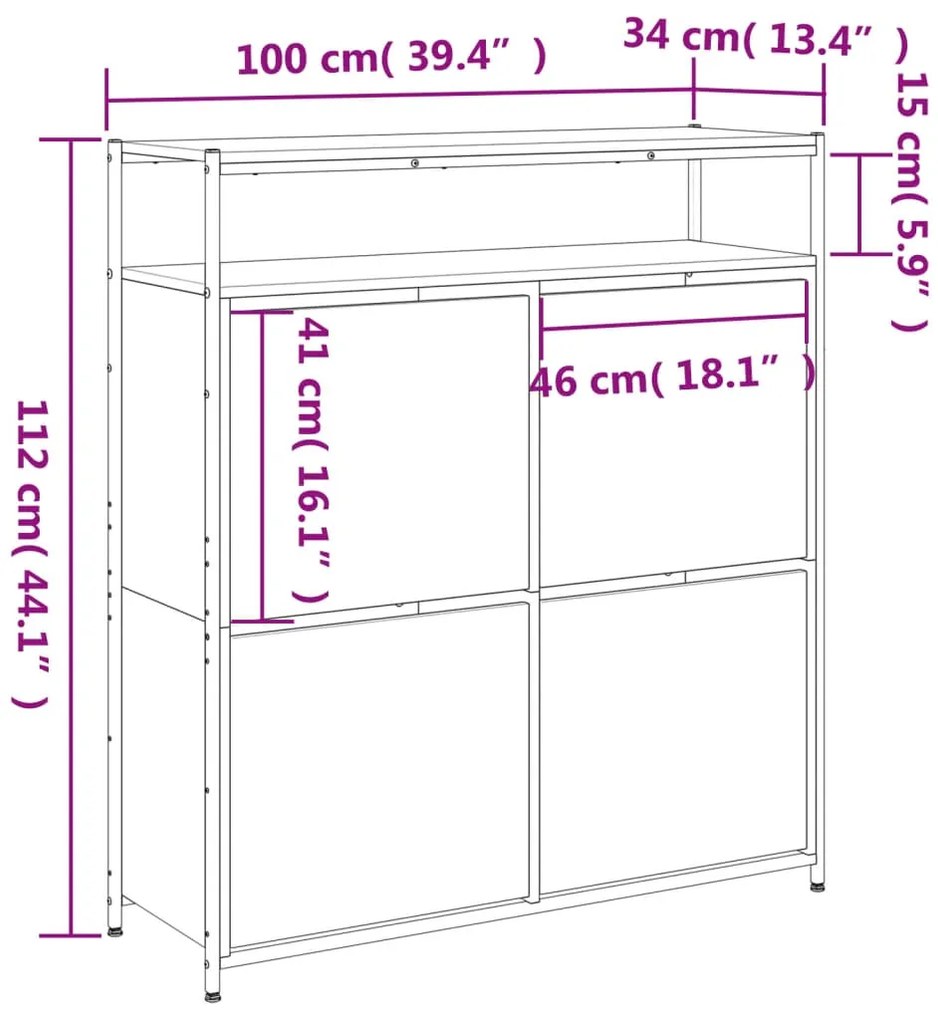 Sapateira c/ 4 gavetas articuladas 100x34x112cm carvalho fumado