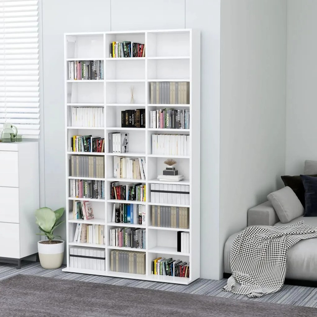 801784 vidaXL Armário p/ CD 102x16x177,5cm derivados madeira branco brilhante