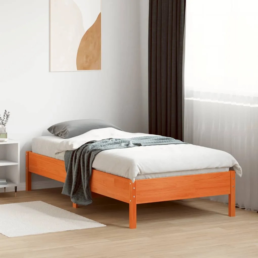 Cama sem colchão 90x190 cm madeira de pinho maciça castanho-mel