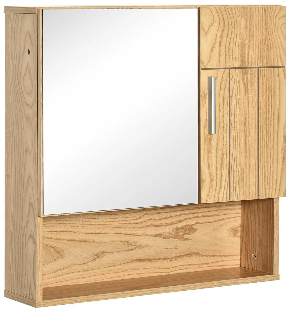 Armário Casa de Banho com Espelho Móvel Suspenso de Casa de Banho com 2 Portas e 2 Prateleiras Interiores Ajustáveis 54x15,2x55,3cm Natural