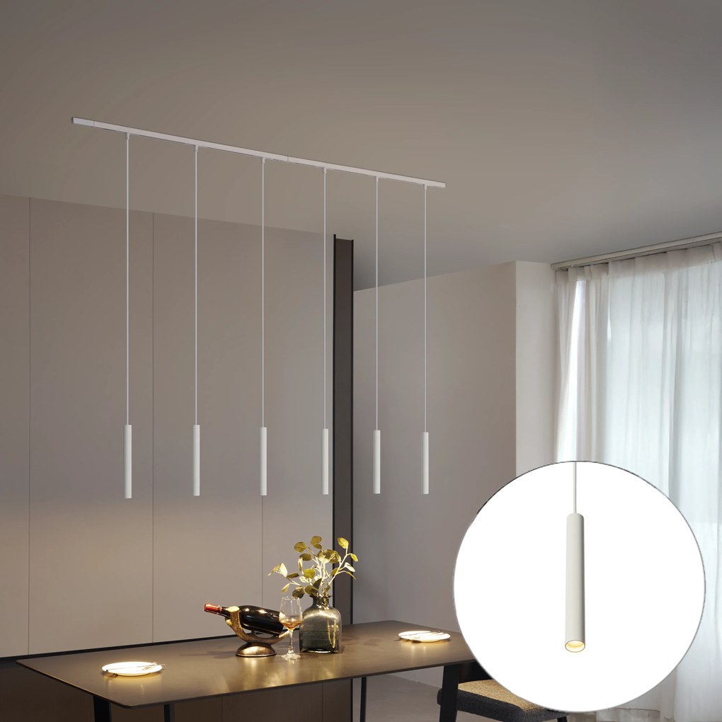 Sistema de iluminação de trilho moderno com 6 pendentes brancas monofásicas - Slimline Keno