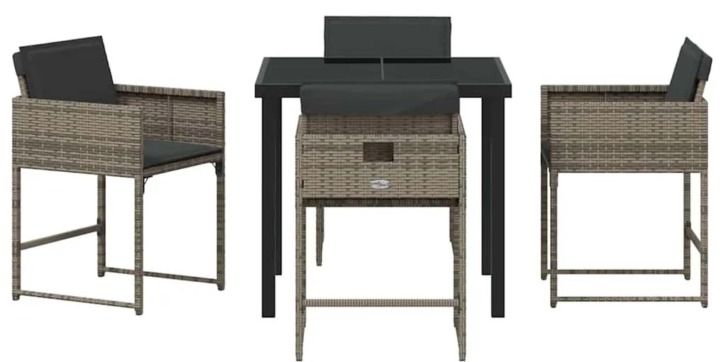 Conjunto de Jantar de Jardim de 5 Peças com Almofadas Cinza em Rattan