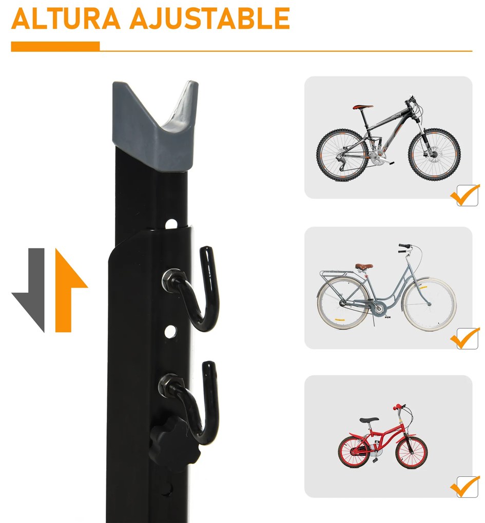 HOMCOM Suporte de bicicleta vertical Cavalete ajustável para bicicleta com alça de fixação fácil de transportar Suporta 30kg 66x56x63-73.5cm Preto