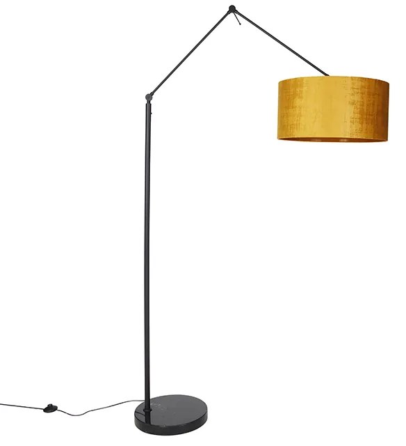 Candeeiro de pé moderno preto com cúpula dourada 50 cm - Editor Moderno