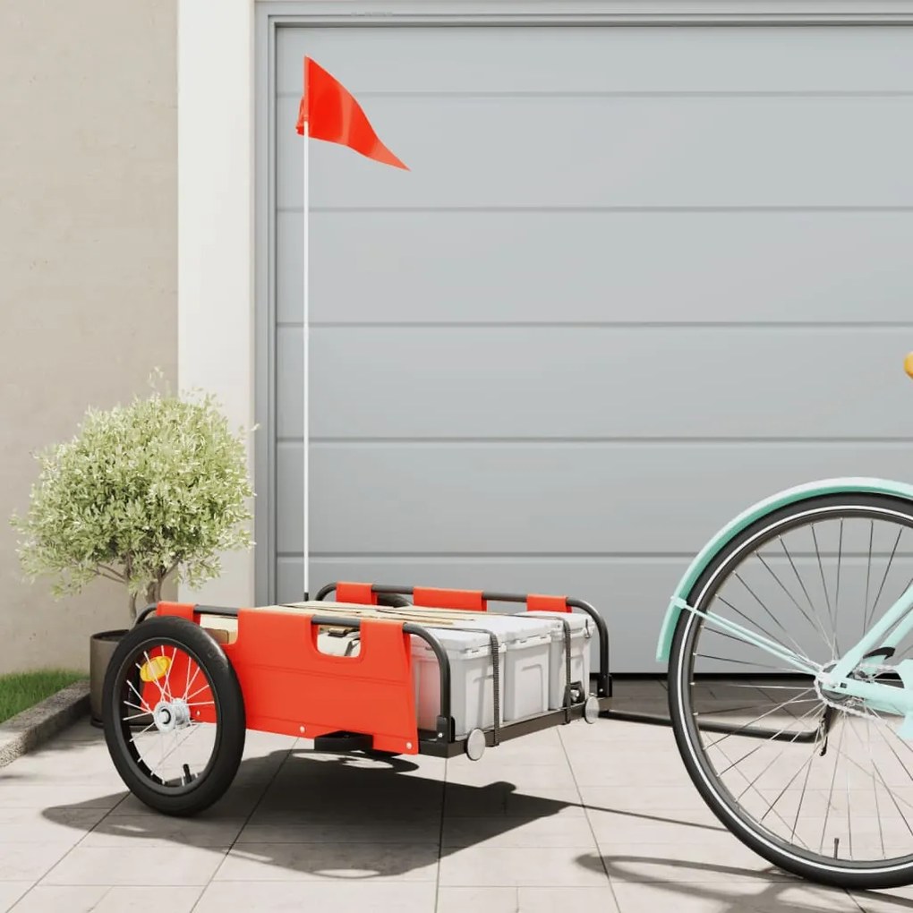 vidaXL Reboque de bicicleta tecido oxford/ferro laranja
