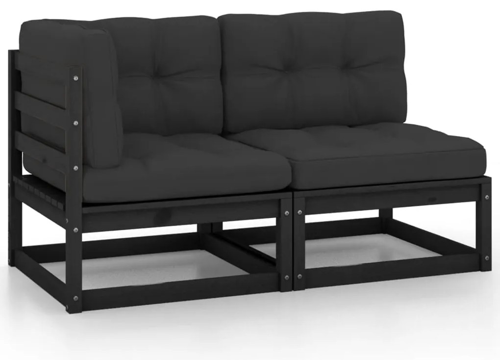 2 pcs conjunto lounge jardim c/ almofadões pinho maciço preto