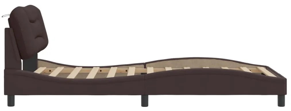 Estrutura de cama sem colchão 100x200 cm tecido castanho-escuro