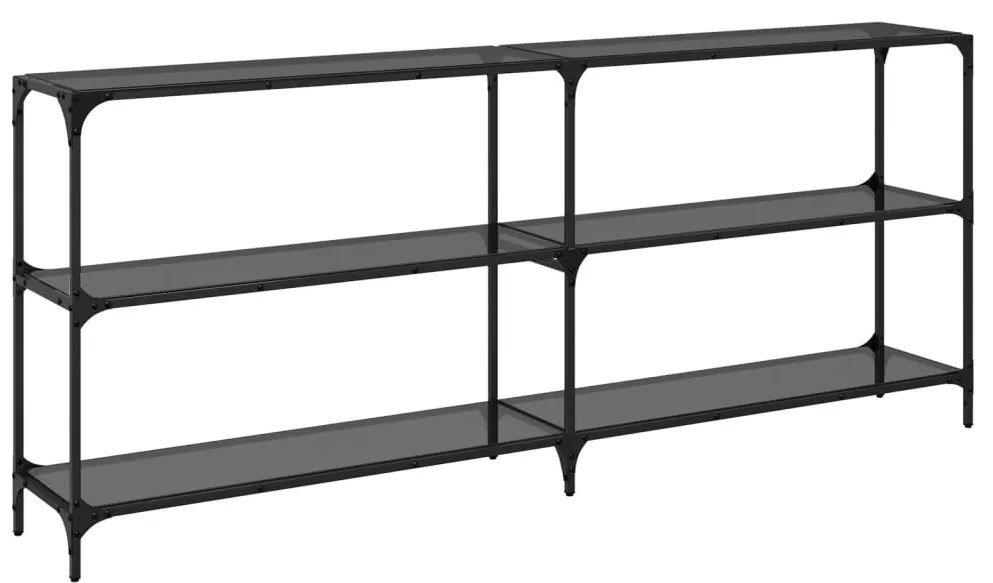 Mesa consola com tampo em vidro preto 194,5x30x81 cm aço