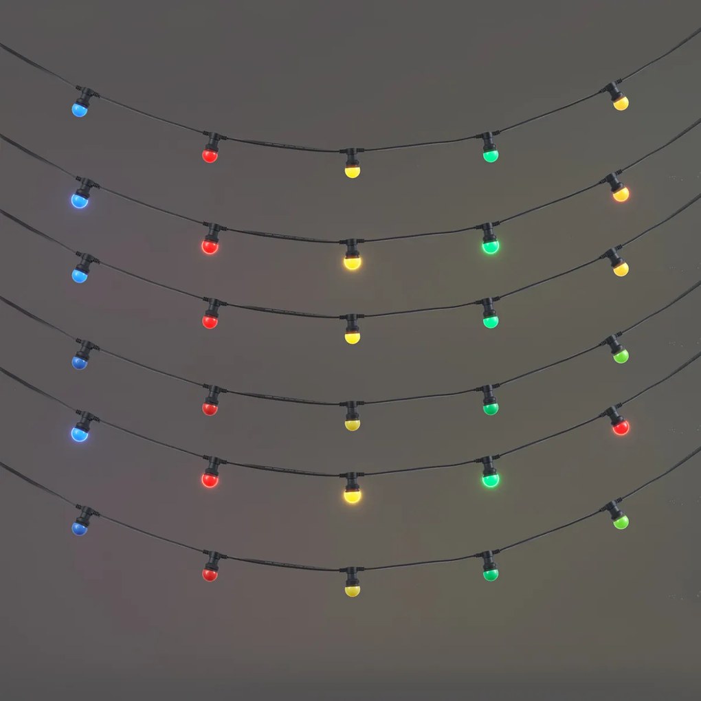 Fio de luz conectável preto com ficha, 14m, incl. 30 lâmpadas E27, IP64 - Lubber
