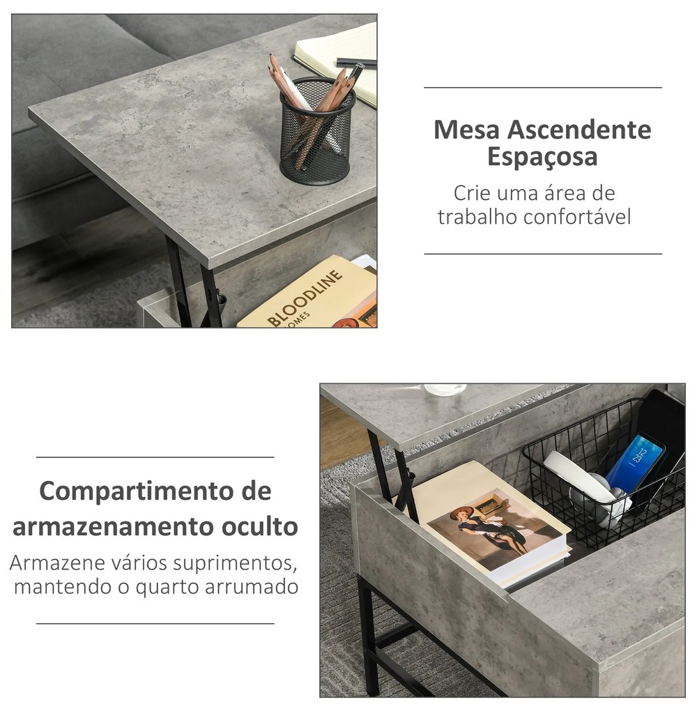 Mesa de Centro Elevável "Arvik" – Com Armazenamento Oculto e Pés Metál