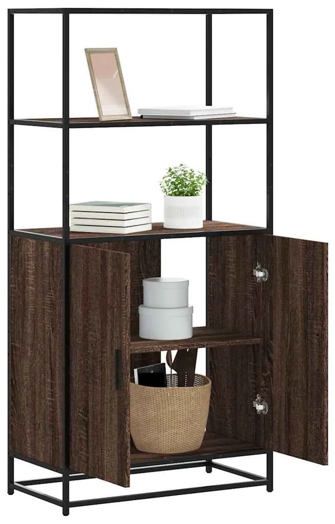 vidaXL Armário alto 68x35x139 cm madeira e metal carvalho castanho