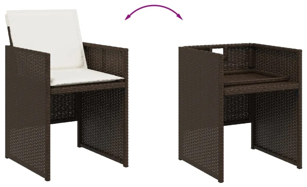 13 pcs conjunto jantar p/ jardim c/ almofadões vime PE castanho