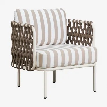 Tevary Poltrona De Jardim Em Alumínio E Corda Trançada Gardénia Branco & Tecido Castanho Moka - Branco Gardenia - Sklum