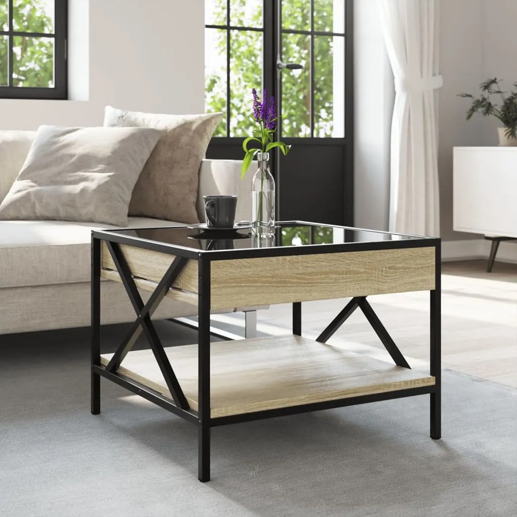 Mesa de centro luzes LED Infinity 50x50x38 cm carvalho sonoma