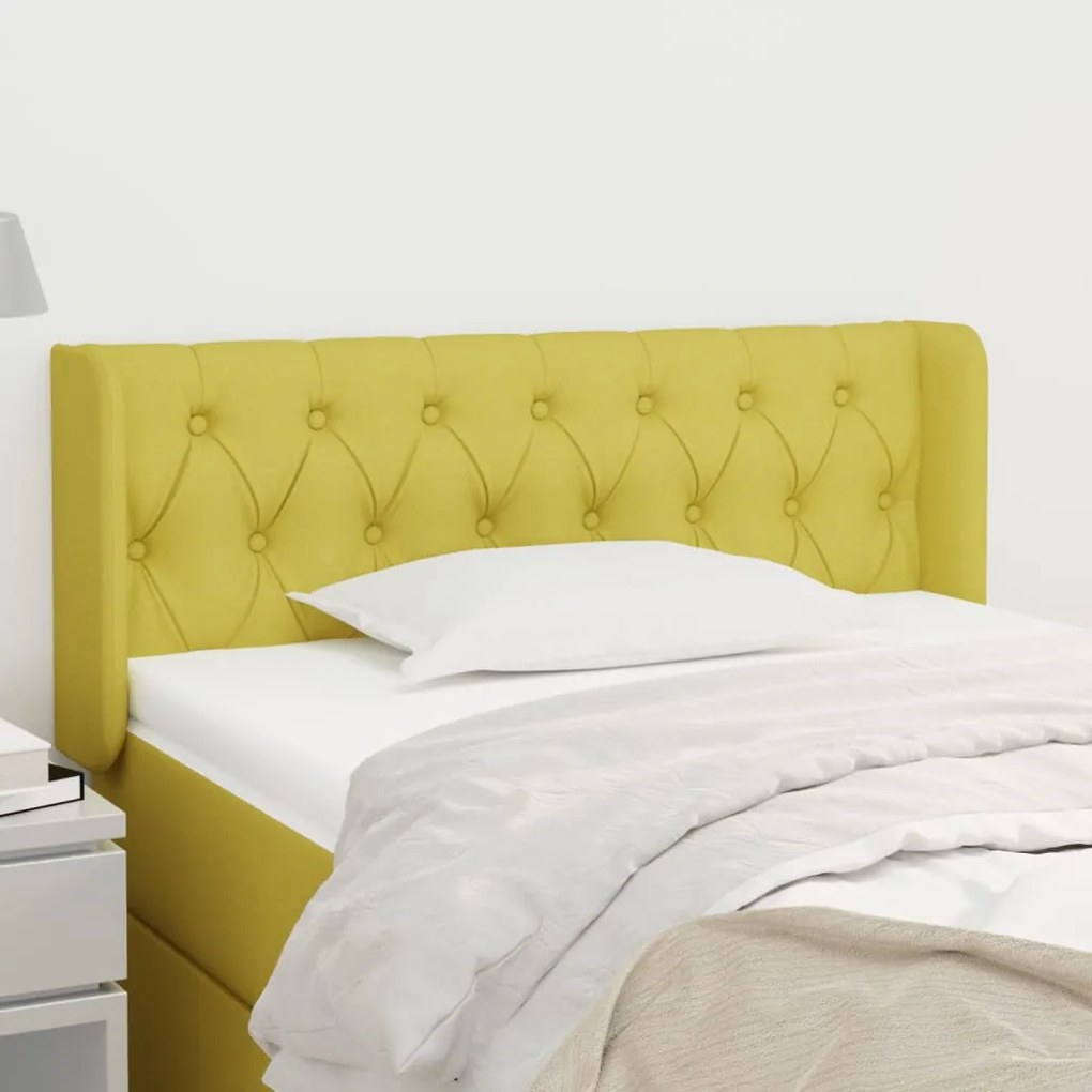 vidaXL Cabeceira de cama c/ abas tecido 93x16x78/88 cm verde