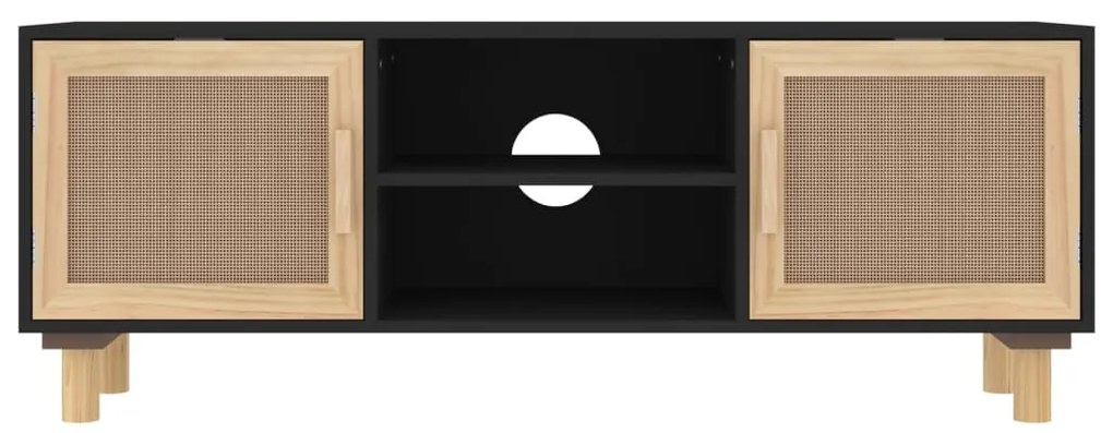 Móvel de TV 105x30x40 cm pinho maciço/vime natural preto