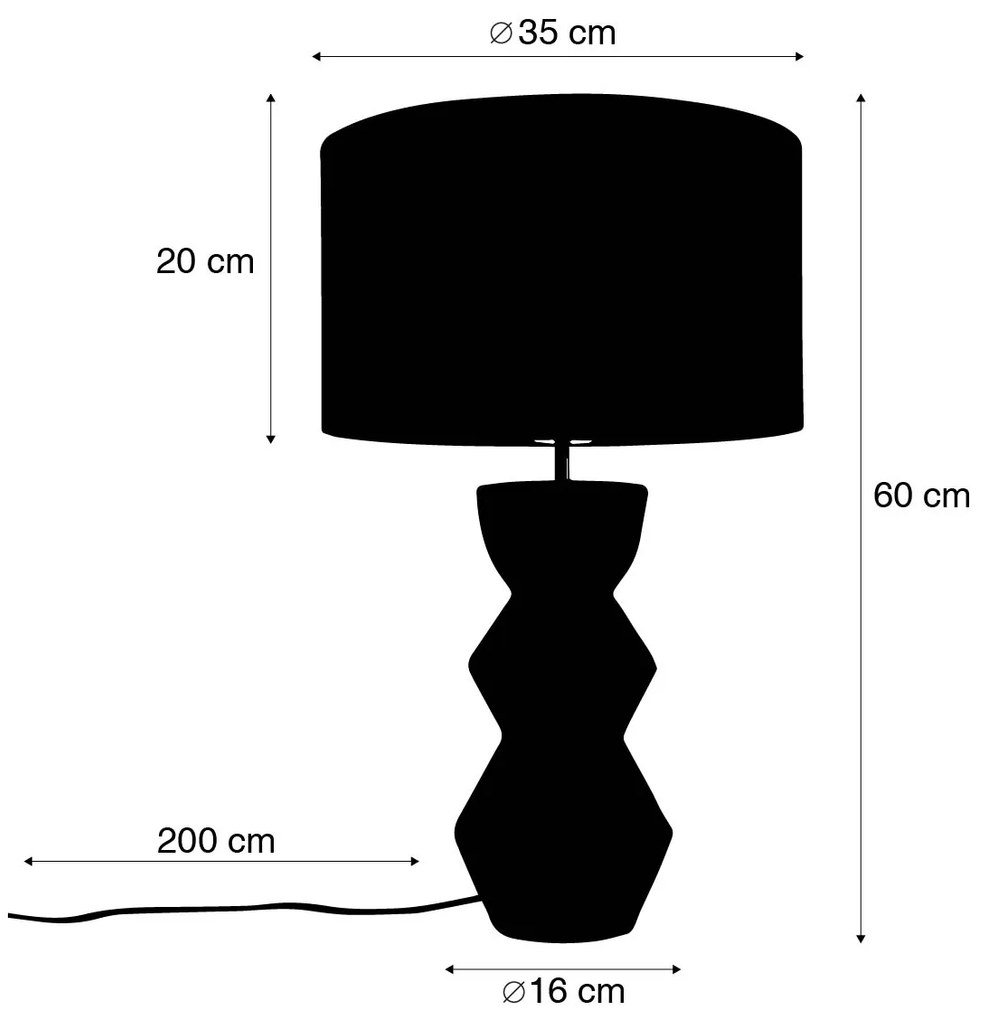 Candeeiro de mesa design preto com cúpula de tecido cinzento claro 35 cm - Alisia