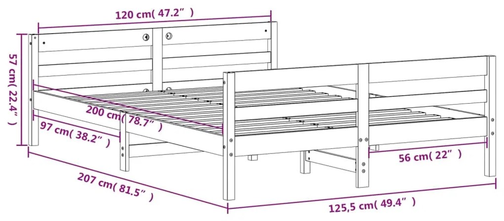 Estrutura de cama com cabeceira 120x200 cm pinho maciço branco