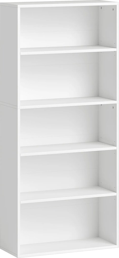 HOMCOM Estante de 5 Níveis Estante para Livros com 2 Prateleiras Ajustáveis para Sala de Estar Escritório Quarto 60x24x133,5 cm Branco | Aosom Portugal