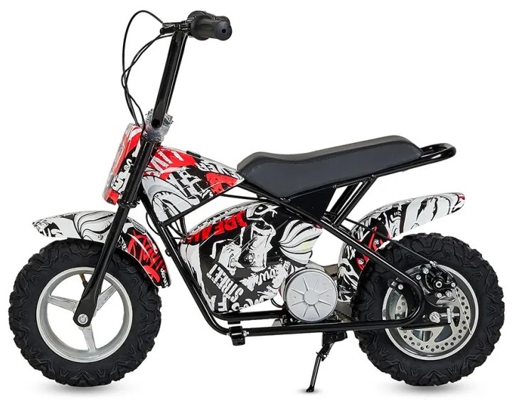 Mini moto eléctrica 300W 36V para crianças +5 anos, até 70Kg inclui 1 par de rodas Preta e Branca