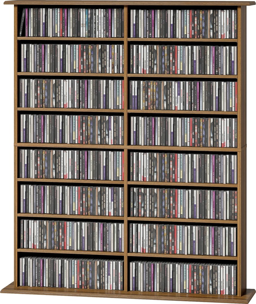 Organizador para CD e DVD 106,5 L x 24 P x 126,3 A cm com 16 compartimentos e 12 prateleiras ajustáveis, capacidade máxima de 720 CD/396 DVD e Blu-ray