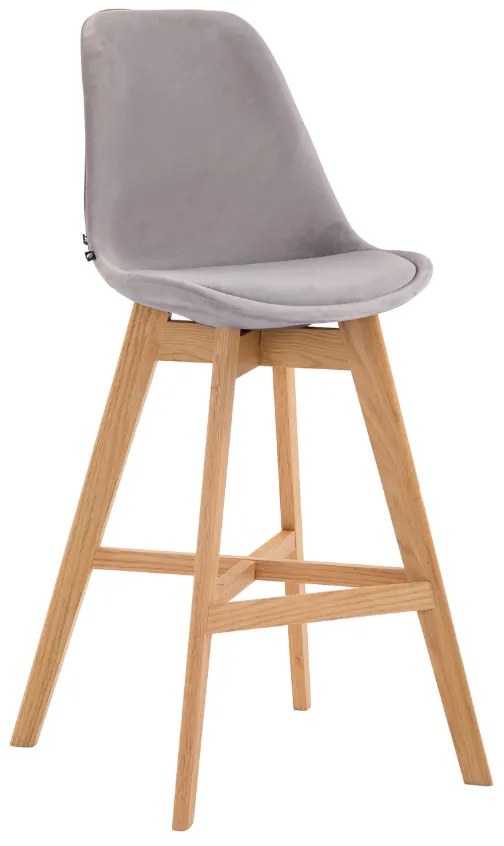 Banco de bar Cannes em veludo e com estrutura de Cor Natural 48 x 112 x 56 cm Cinzento