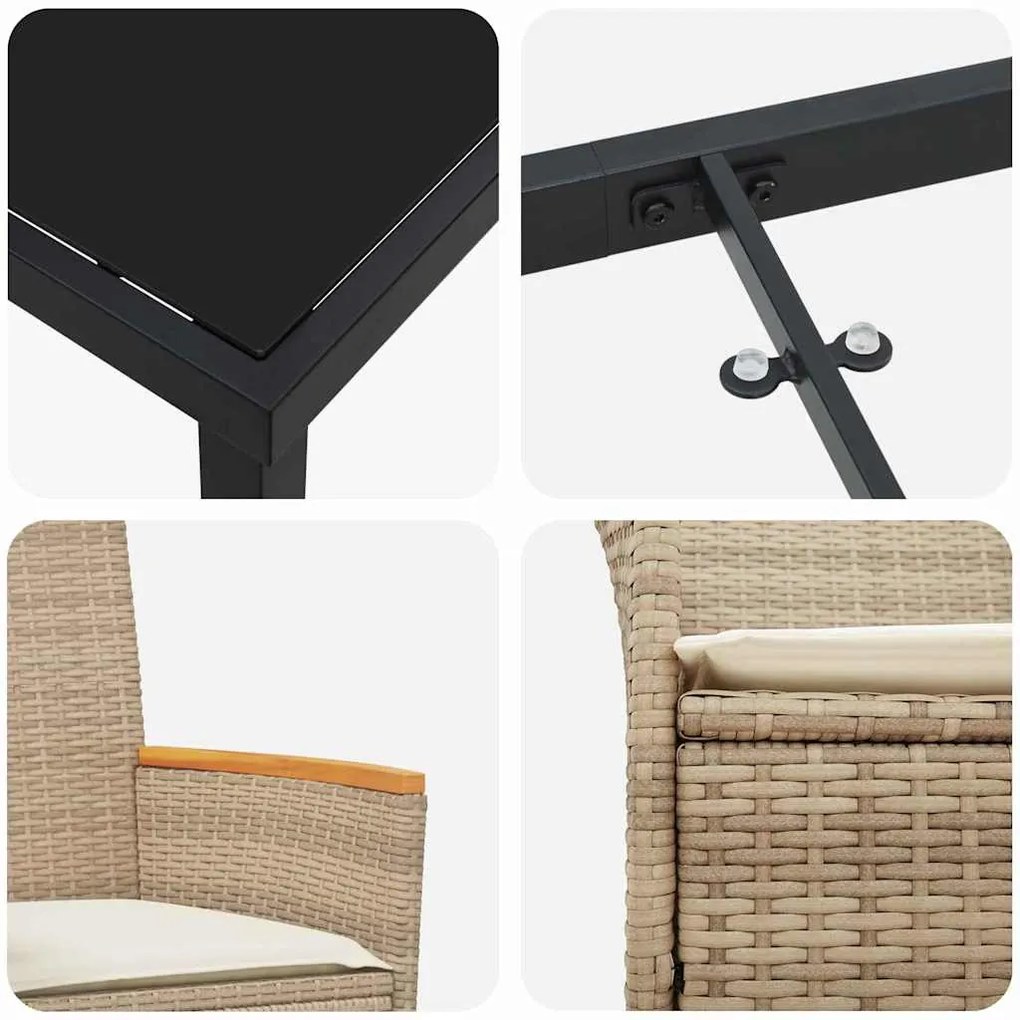 Conjunto de jantar de jardim com 7 peças e almofadas bege em rattan pl