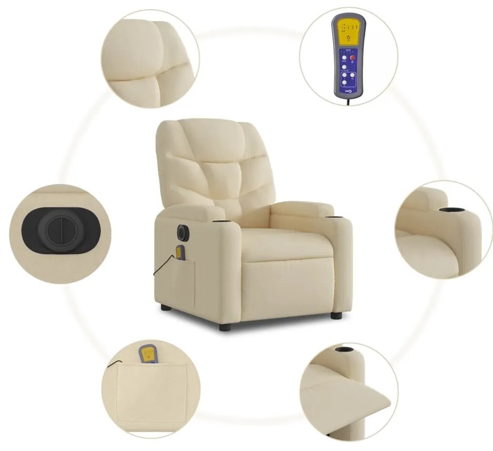 Poltrona elétrica elevatória massagens tecido creme