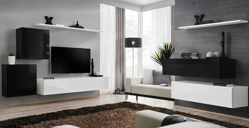 Móvel TV Sendim – 120x30 cm – Preto Mate com Portas Alto Brilho – Desi