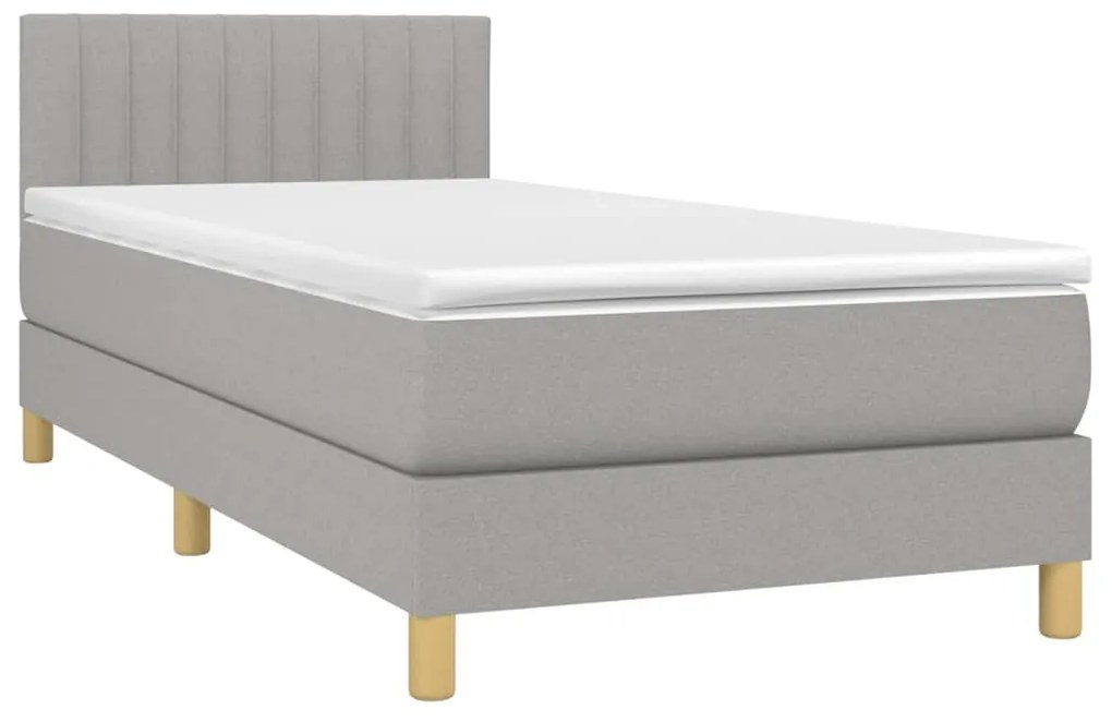 Cama box spring c/ colchão e LED 90x200 cm tecido cinza-claro