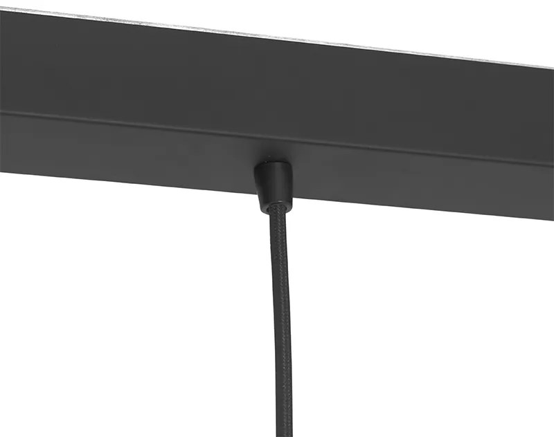 Candeeiro de suspensão Art Deco preto com vidro fumê oblongo 3-luzes - Busa Art Deco