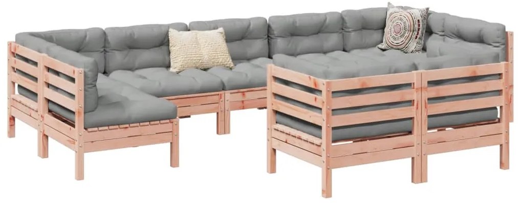 vidaXL 9 pcs conj. sofás jardim c/ almofadões madeira abeto-de-douglas
