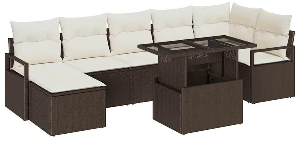 Conjunto de Sofá para o Jardim de 8 Peças com Almofadas Castanho Ratta