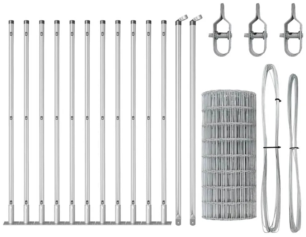 Cerca Euro da com 13 postes flangeados, 0,4x25 m em aço galvanizado